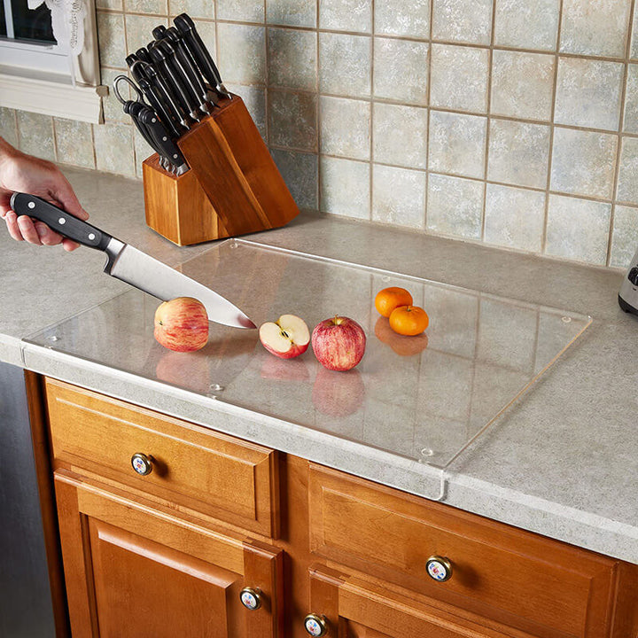 Enjoy secure, hygienic food prep with this durable, non-slip acrylic chopping board. Essential kitchen tool.