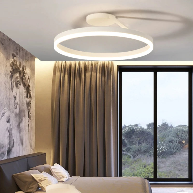 Nordic minimalist LED ceiling light with sleek metal iron and acrylic design, perfect for modern living room illumination.
