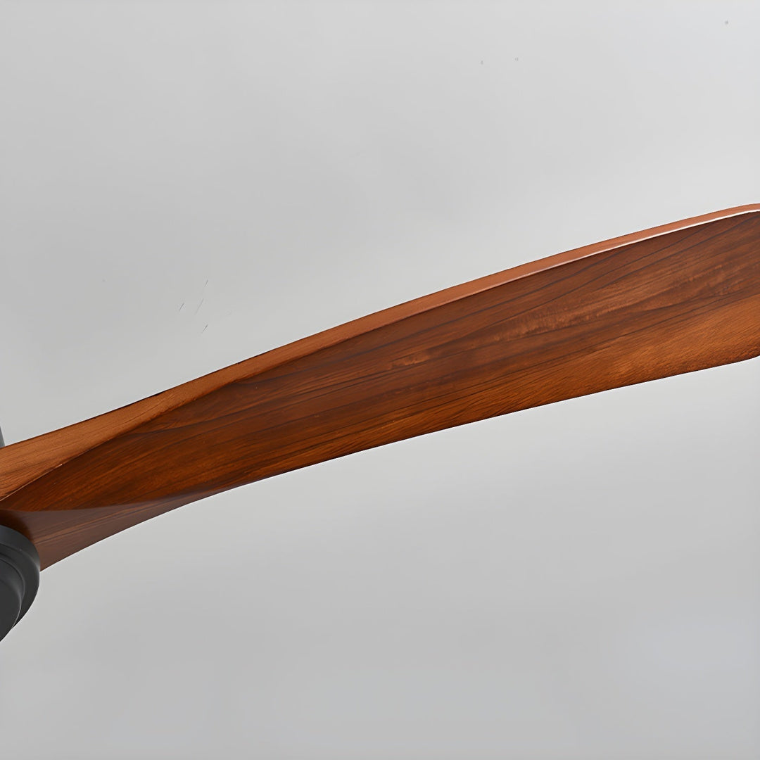 "Nordic Wooden Ceiling Fan Light with sycamore blades and LED, remote-operated for modern home decor."