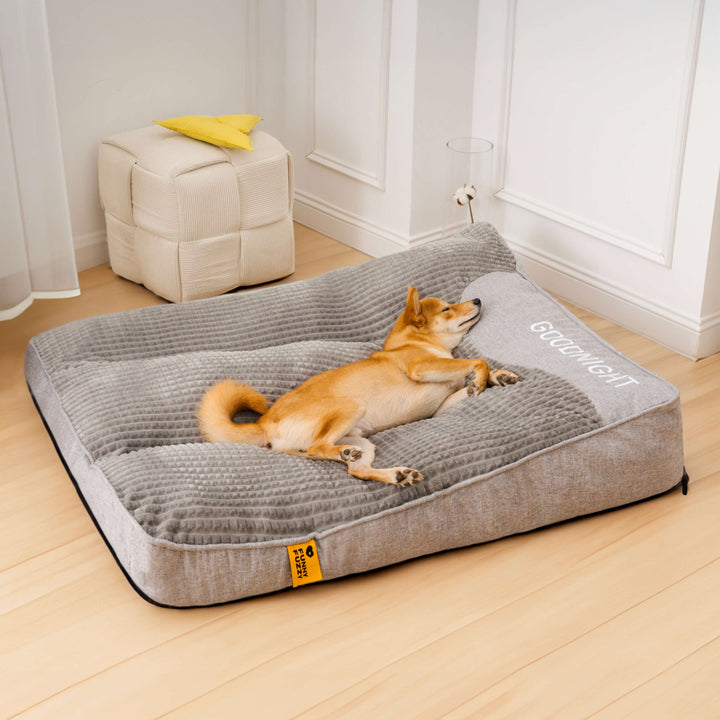 Premium orthopedic dog bed with washable cover for large dogs. Ensures pet comfort, neck & spine support, durable design.