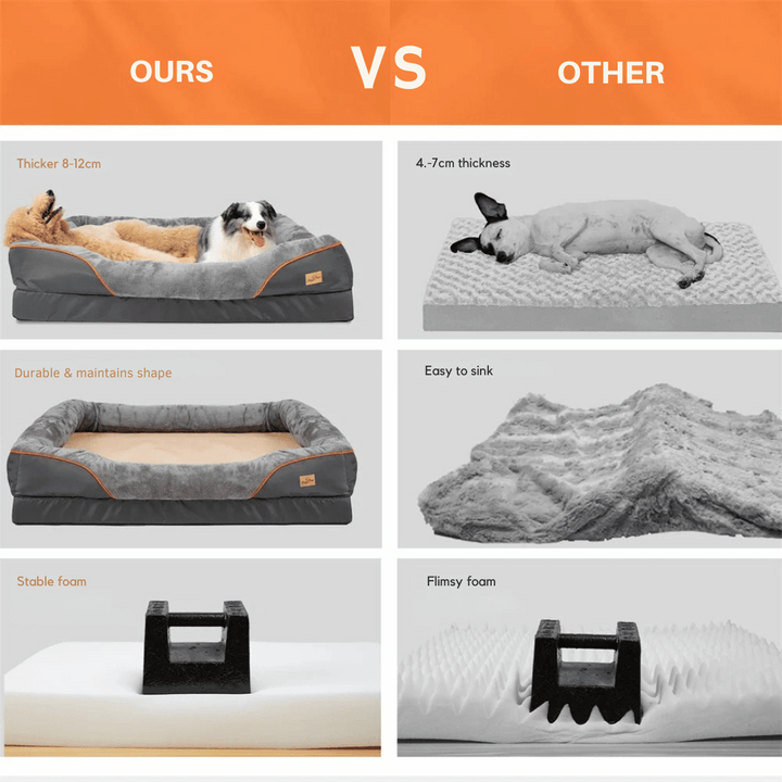 Orthopedic memory foam dog bed, large size, cushioned interior with cotton-padded bolster, perfect for large breeds.