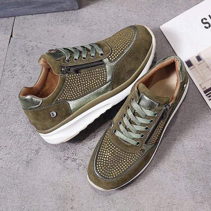 Front view of women's orthopedic walking shoes, bunion relief, spacious wide toe box
