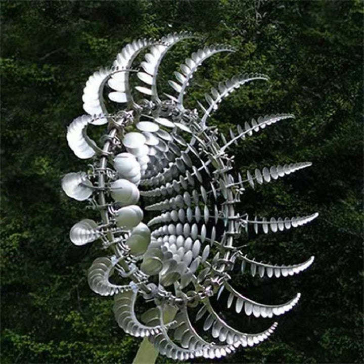 Outdoor anti-rust kinetic metal wind spinner with elegant wings, adds motion and charm to garden, perfect for year-round deco