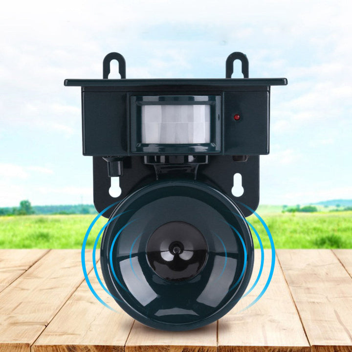 Ultrasonic motion sensor bird repeller for humane garden protection, ideal for outdoor wildlife control.