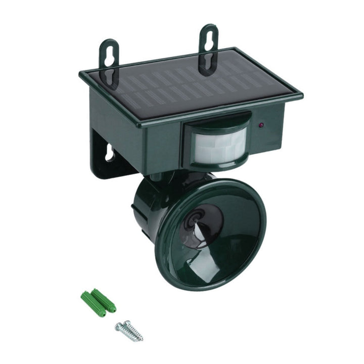 High-tech outdoor bird repeller with motion sensor & ultrasonic features for advanced garden pest control.