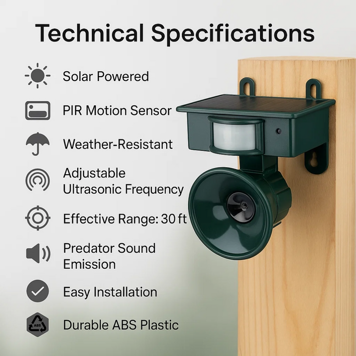 Motion sensor bird scarer protecting gardens & yards from pests. An effective outdoor wildlife control solution.