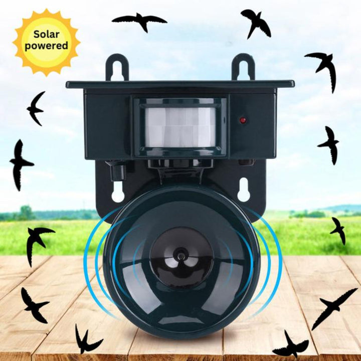 Modern outdoor motion sensor bird repeller, New3 type, offering solar powered ultrasonic garden protection.