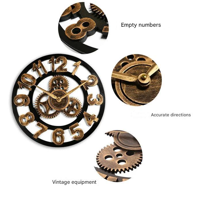 Rustic industrial wall clock, an oversized decorative timepiece, adding vintage charm to any room's decor.