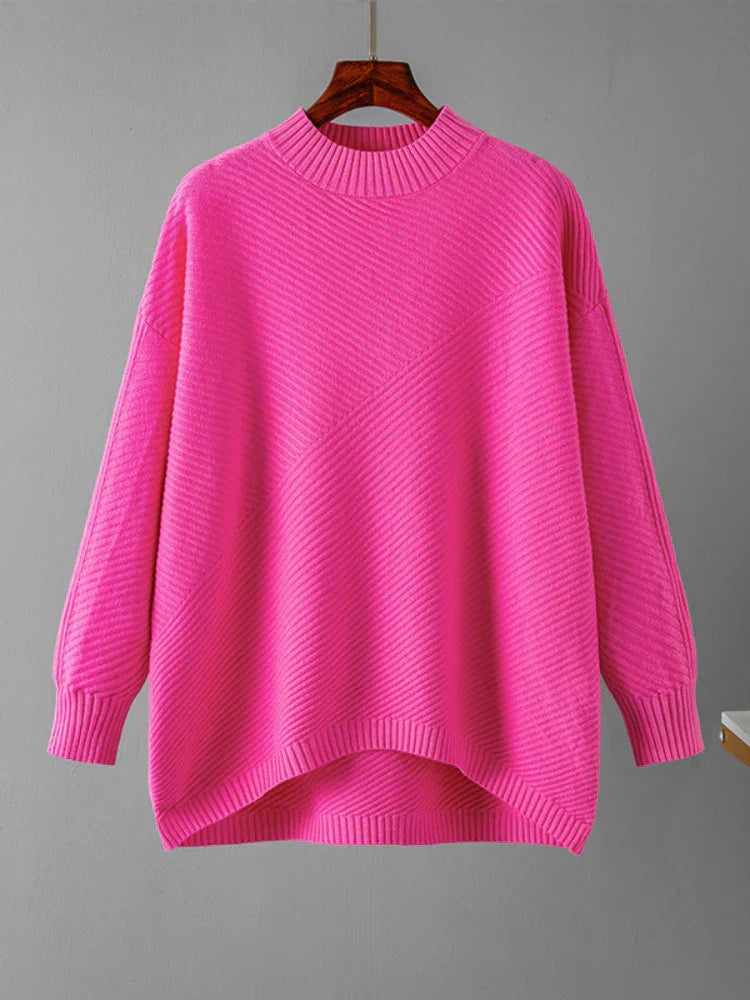 Light brown oversized ribbed knit women's jumper with a crew neck, ideal for versatile casual outfits.