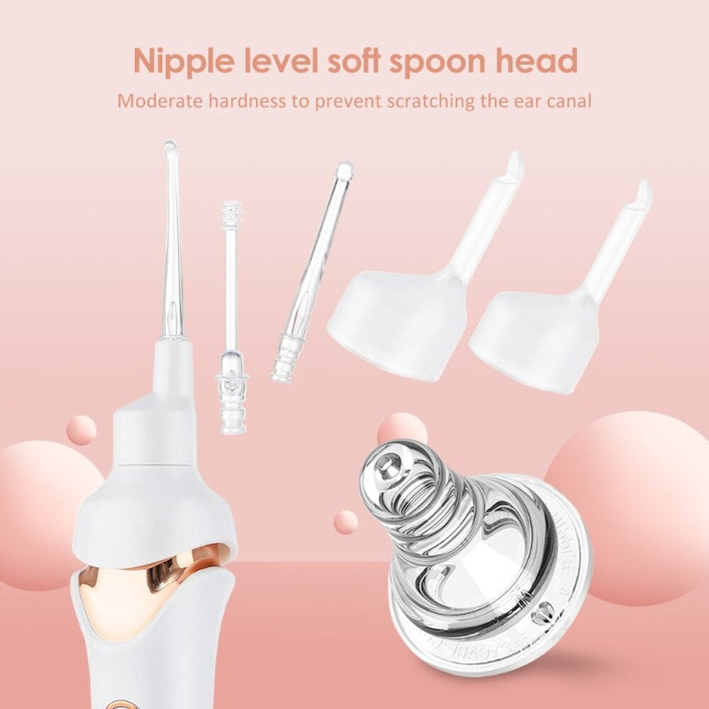 Close-up of the earwax vacuum's LED light, providing clear visibility for safe and effective ear cleaning.