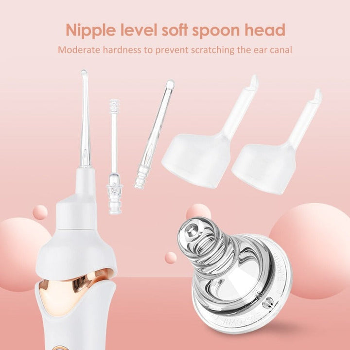 Close-up of the earwax vacuum's LED light, providing clear visibility for safe and effective ear cleaning.