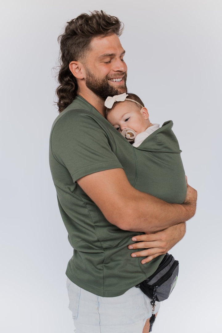 Ergonomic hands-free baby carrier shirt for parents. Enjoy comfortable baby wearing, infant support & bonding.