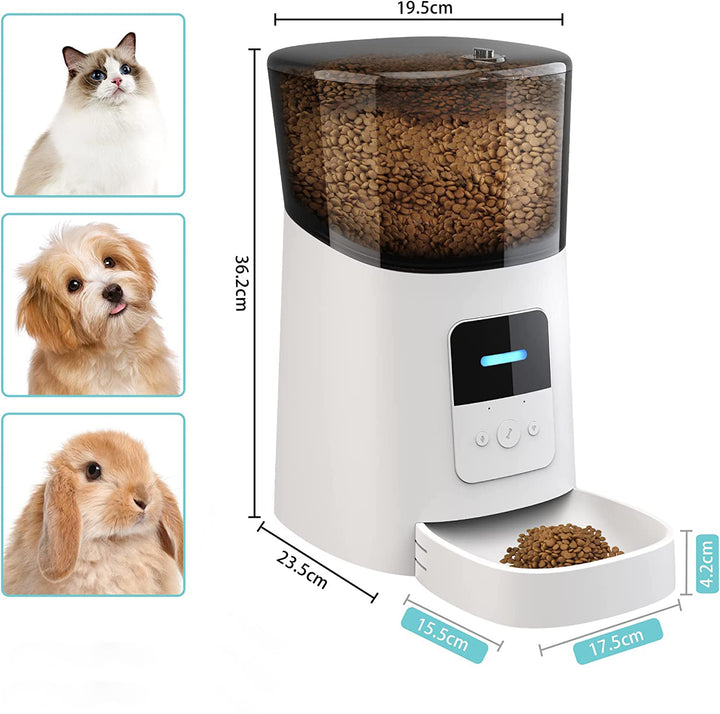 Pet feeding station with smart features, front view. Automatic meal scheduling and portion control for consistent pet nutrition.