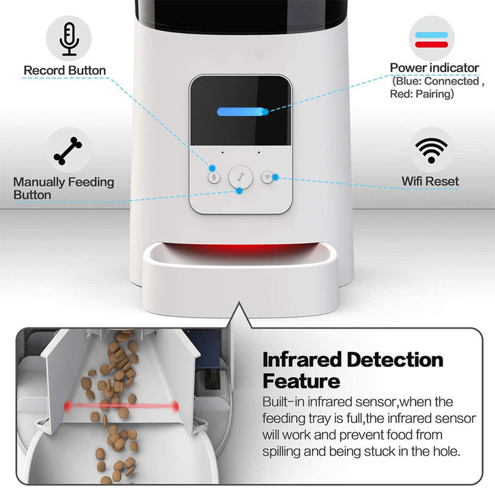Pet feeding station with smart features, front view. Automatic meal scheduling and portion control for consistent pet nutrition.