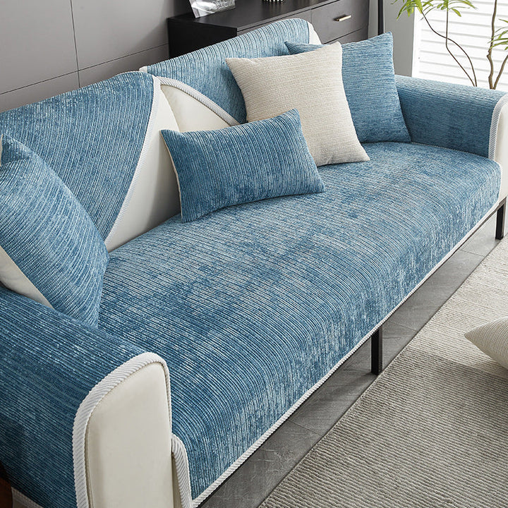 Pet-friendly striped chenille sofa cover anti-scratch design in soft fabric, adds chic style and protects furniture from dama