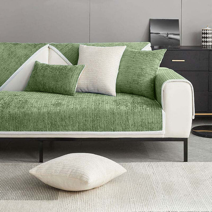 Pet-friendly striped chenille sofa cover anti-scratch design in soft fabric, adds chic style and protects furniture from dama
