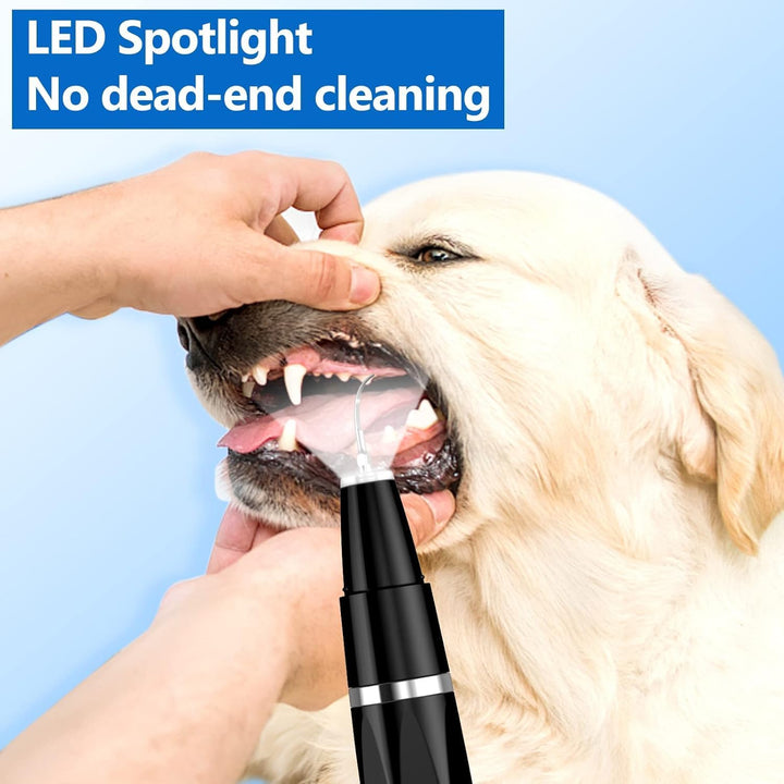 Easy-to-use ultrasonic pet tooth cleaner for dogs and cats, delivering professional-grade home plaque and tartar removal.