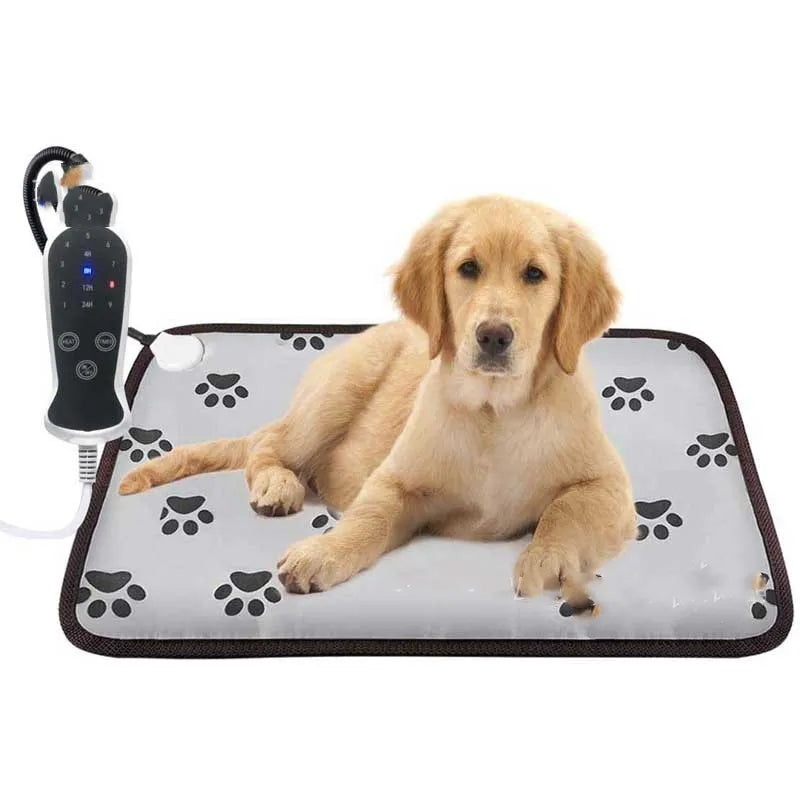 Pet warming electric mat with adjustable temperature and waterproof design, featuring a floral pattern and soft, plush surface for pet comfort.