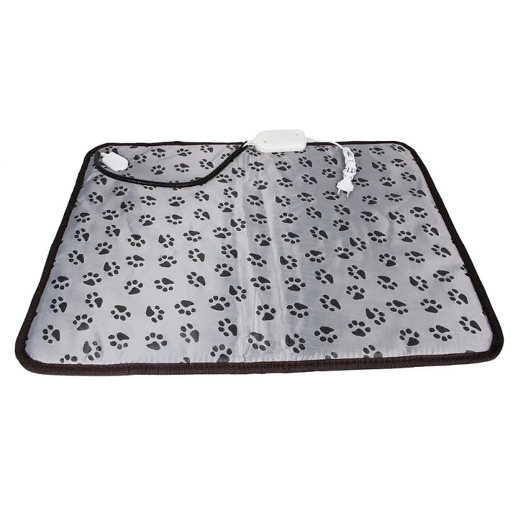 Pet warming electric mat with adjustable temperature and waterproof design, featuring a floral pattern and soft, plush surface for pet comfort.