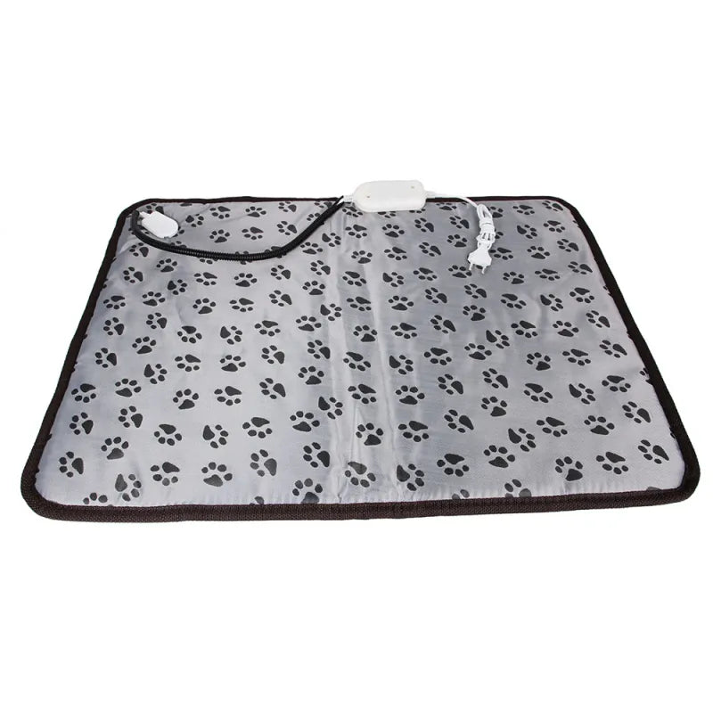 Pet warming electric mat with adjustable temperature and waterproof design, featuring a floral pattern and soft, plush surface for pet comfort.