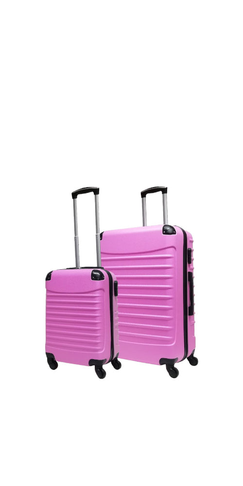 Pink 2-piece hardshell spinner luggage set, durable & stylish for all your travel needs.