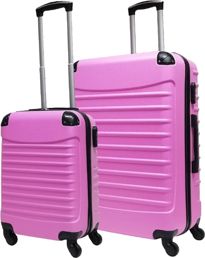 Traveler's pink hardshell 2-piece spinner suitcase set with smooth-rolling wheels.