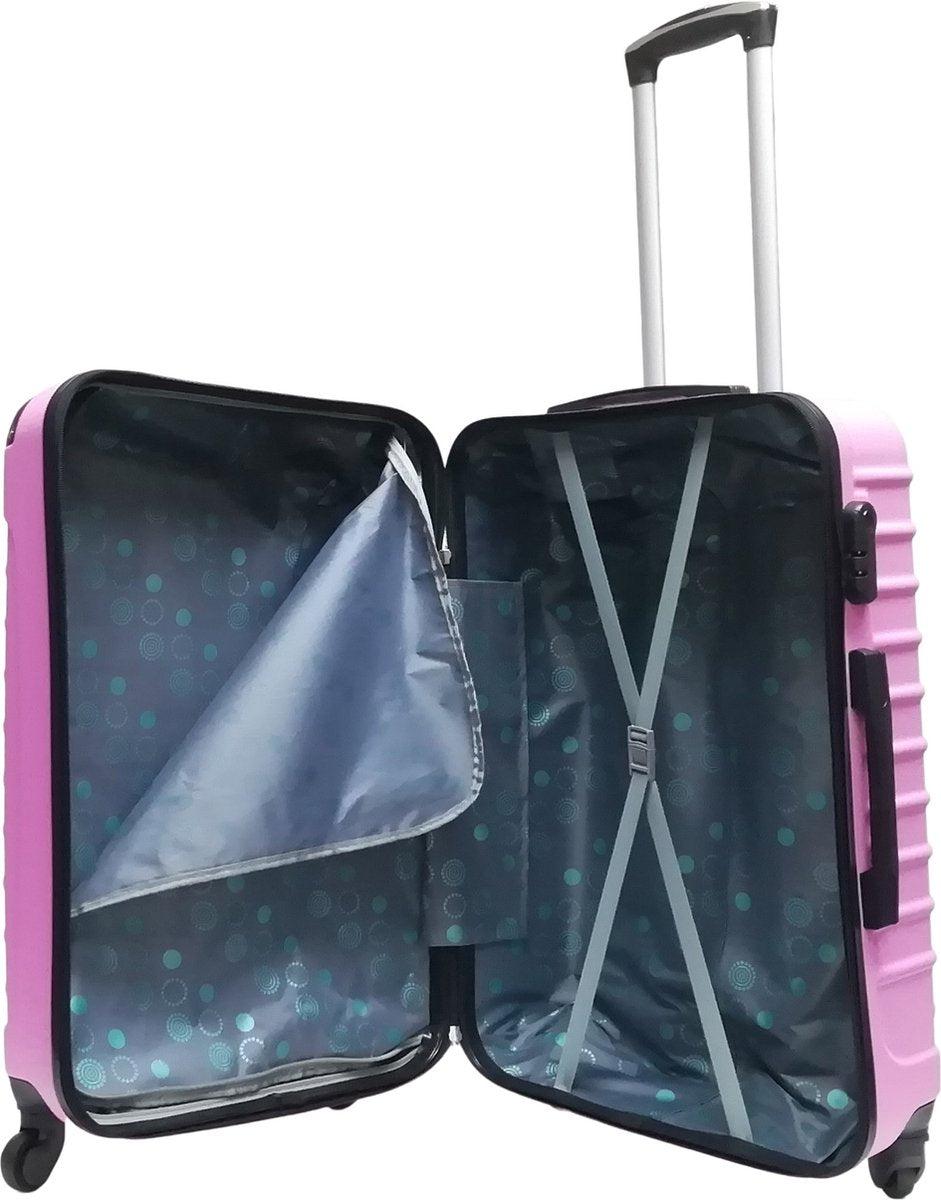 Pink 2-piece hardshell spinner luggage, compact and large suitcases for versatile use.
