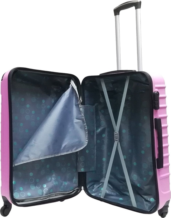 Pink 2-piece hardshell spinner luggage, compact and large suitcases for versatile use.