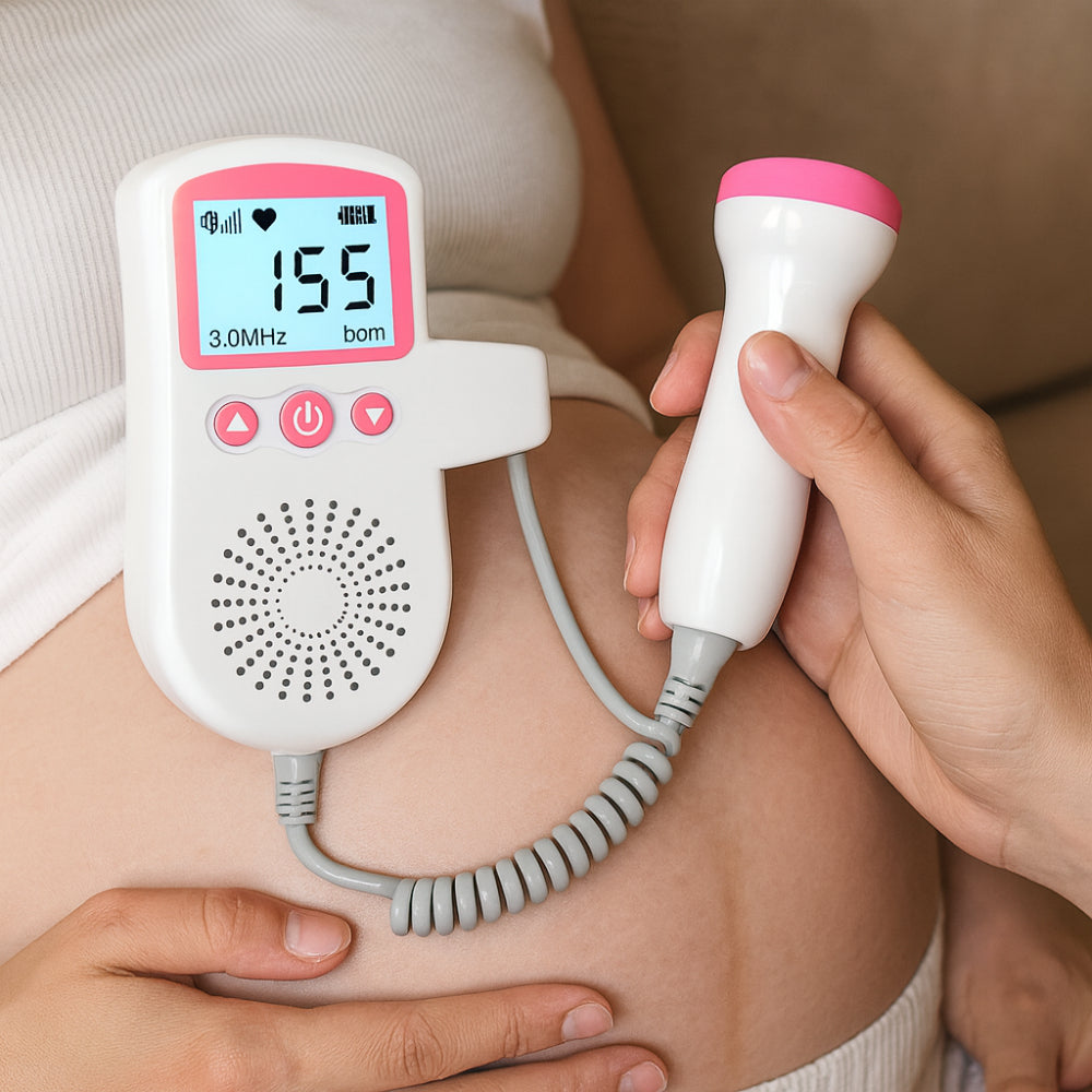 Portable Fetal Doppler Heart Rate Monitor for expectant mothers to listen to baby's heartbeat at home.