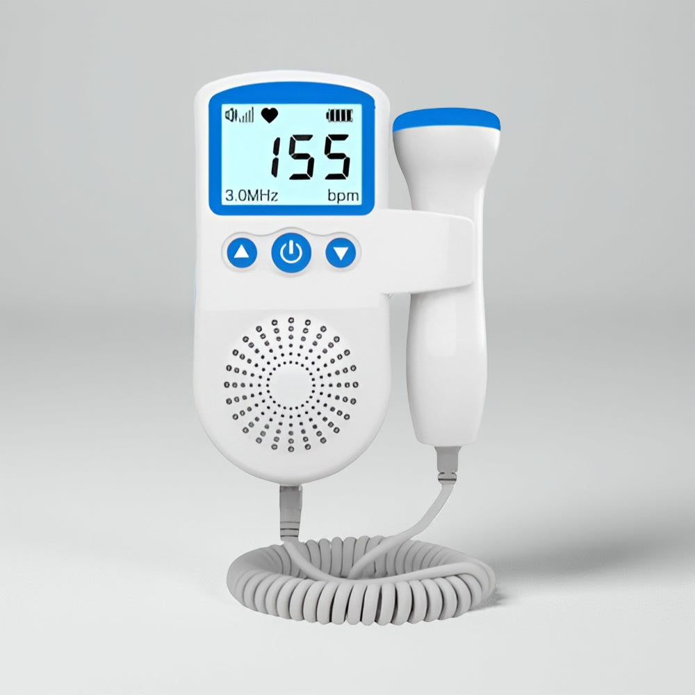 Home-use portable fetal doppler heart rate monitor for expectant mothers to check baby sounds during pregnancy.