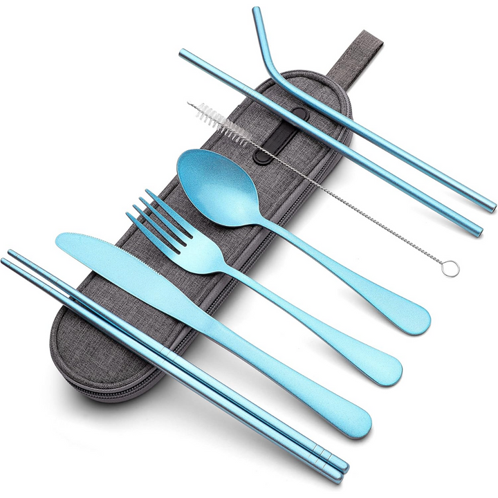 Premium stainless steel travel cutlery set, great for hiking, camping, & daily use.