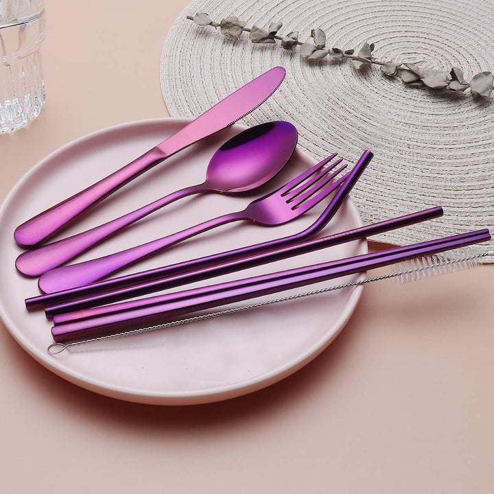 Stylish stainless steel travel cutlery set, perfect for office, school, and adventures.