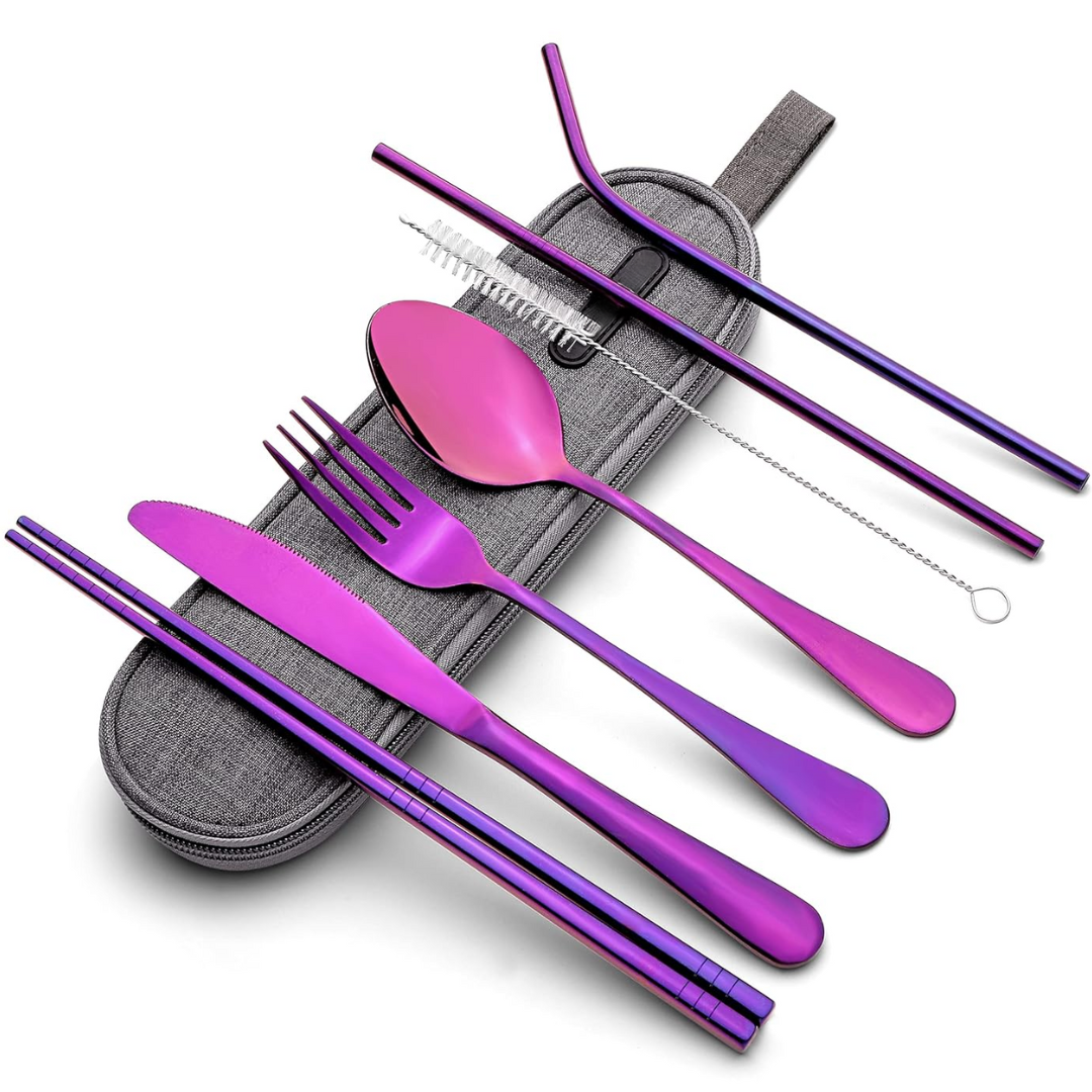 Reusable outdoor dining cutlery set, made from high-quality stainless steel.