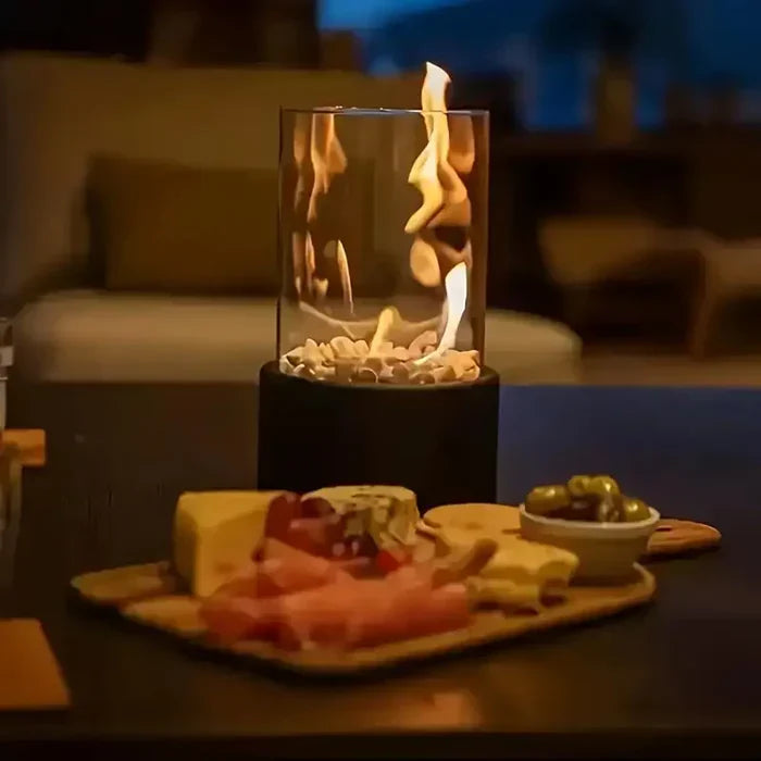 Modern tabletop fire pit, a trendy decor piece bringing cozy ambiance to patios & living spaces.