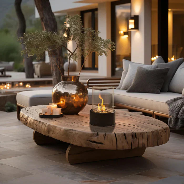 Compact tabletop fire pit, ideal for indoor ambiance, outdoor decor, and stylish home accents.