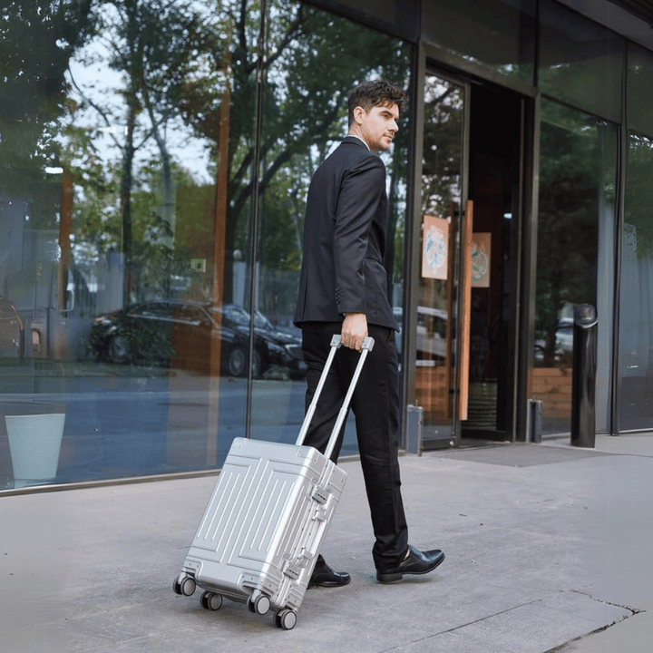 Luxury travel aluminum suitcase, a durable hardshell bag for discerning travelers.