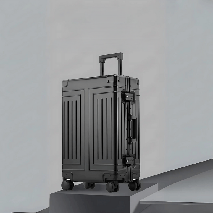 Durable aluminum hardshell travel bag, ready for any adventure. Vacation gear essential.