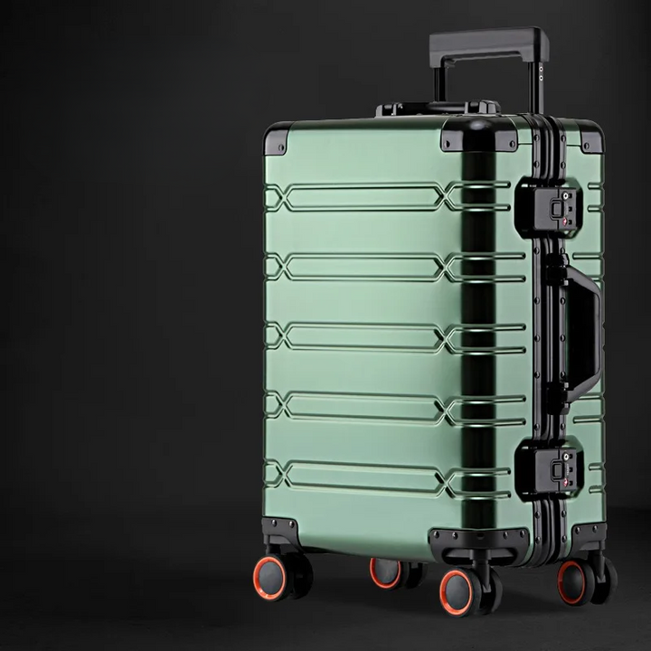 Robust aluminum magnesium checked baggage, a durable hardshell suitcase for secure travel.