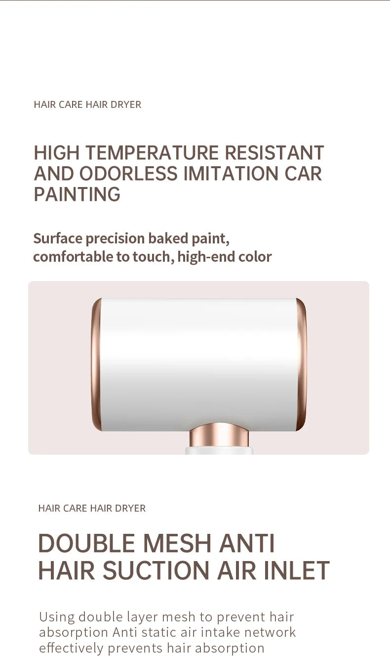 Professional 2400W hair dryer. Negative ions for frizz control, hot & cold air for styling.