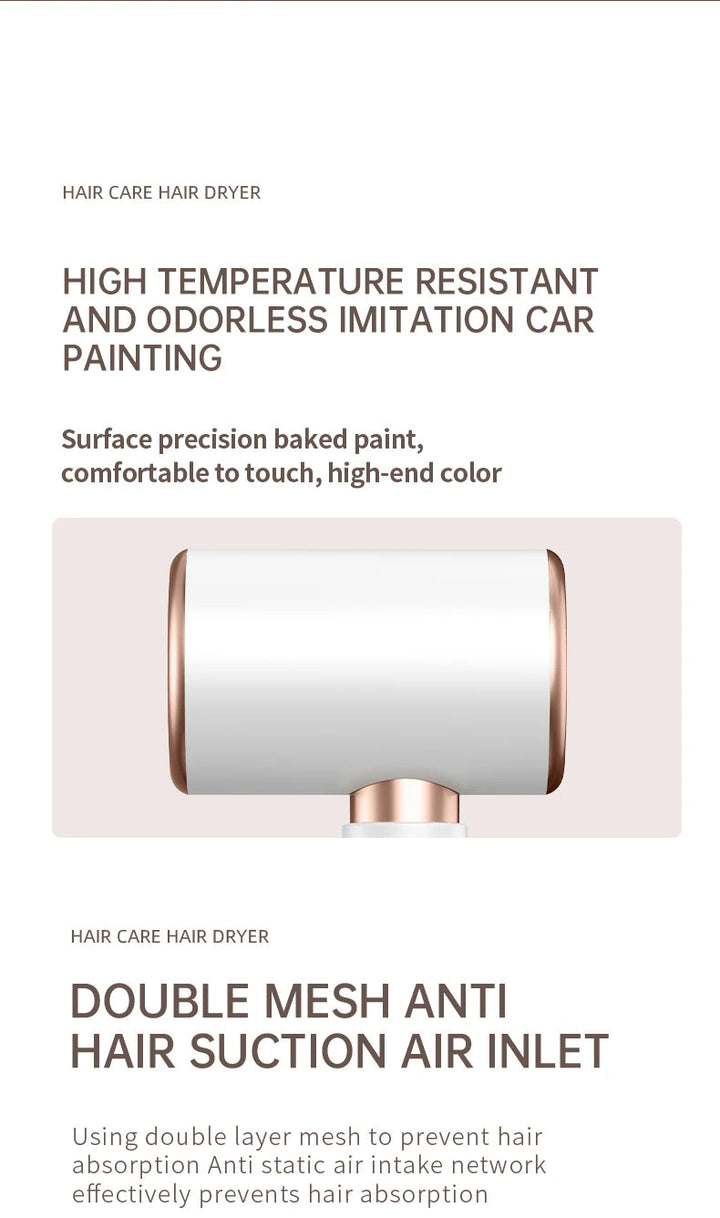 Professional 2400W hair dryer. Negative ions for frizz control, hot & cold air for styling.