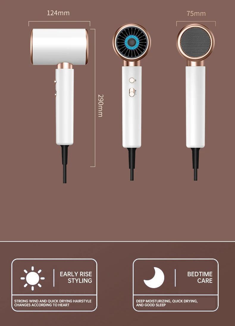 High-power 2400W professional hair dryer. Negative ions for healthy, shiny, salon-quality hair.