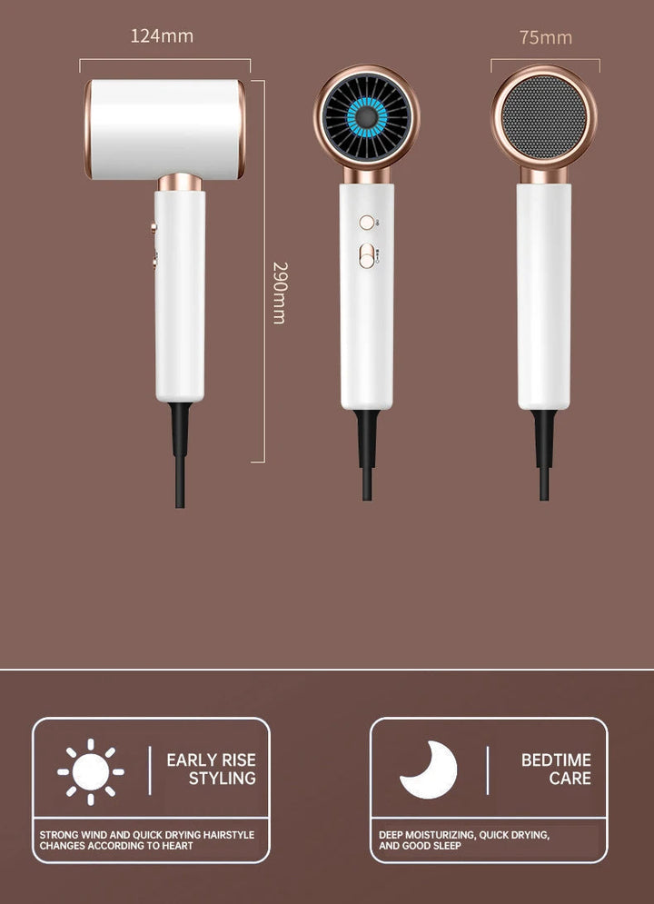 High-power 2400W professional hair dryer. Negative ions for healthy, shiny, salon-quality hair.