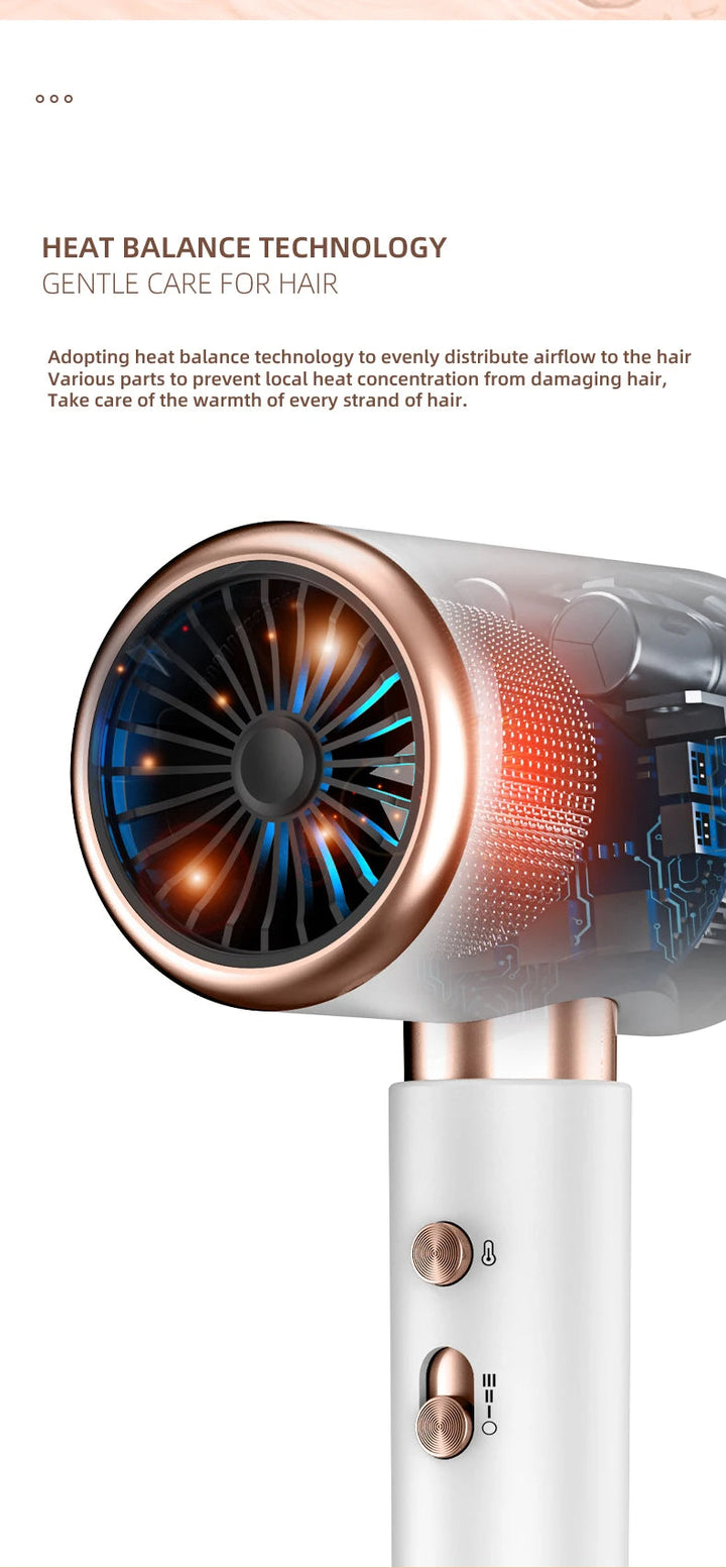 Salon-quality 2400W hair dryer. Hot/cold air, negative ions for ultimate frizz control.