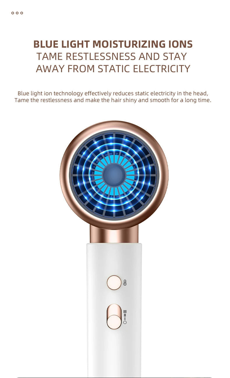 Fast-drying 2400W professional hair dryer. Negative ions reduce frizz for smooth, sleek hair.