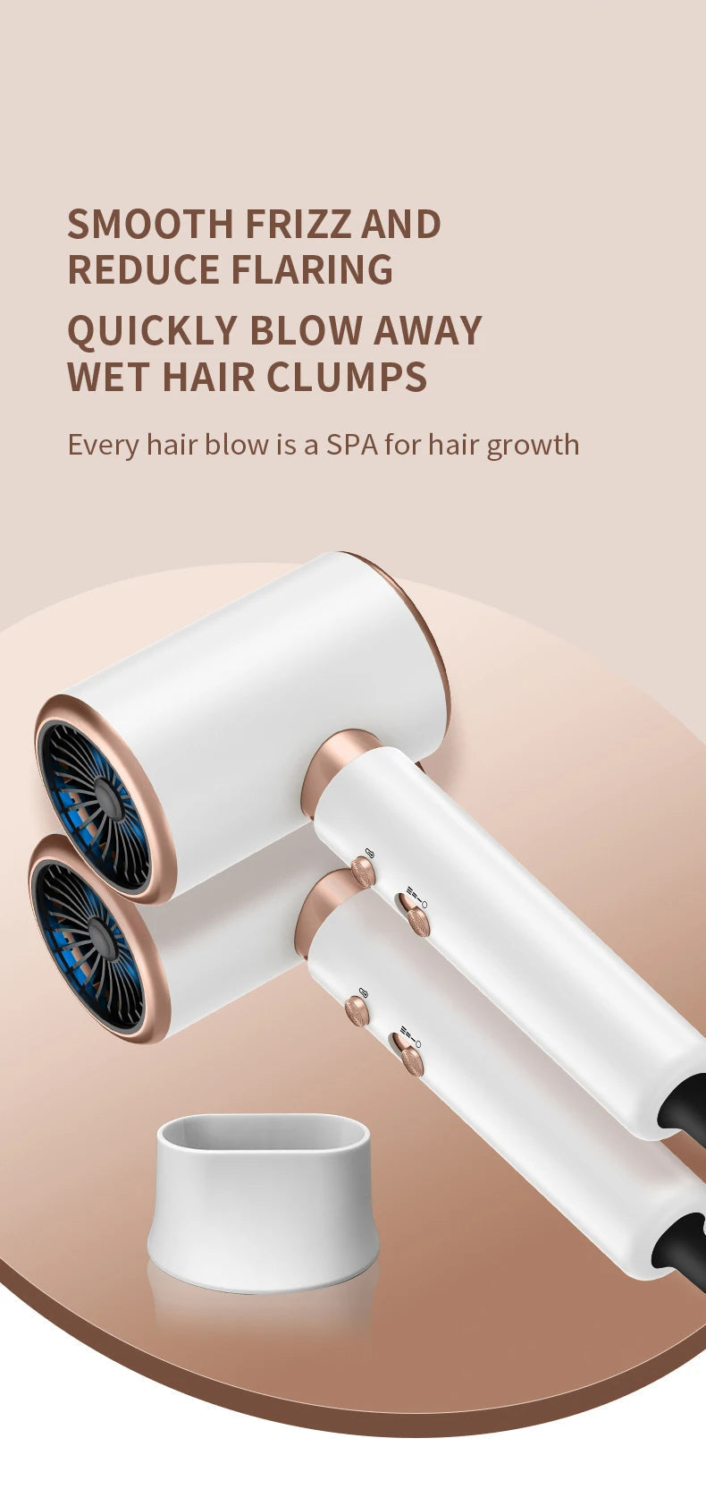 Negative ion 2400W professional hair dryer, providing hot & cold air for versatile styling.