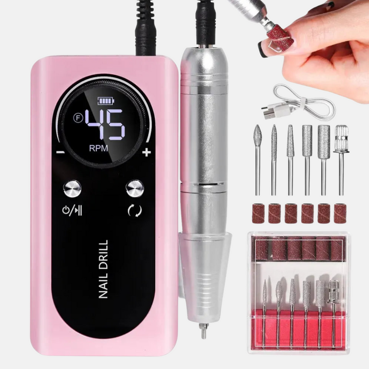 Rechargeable electric nail drill with 45,000 RPM for professional salon-quality manicures & pedicures.