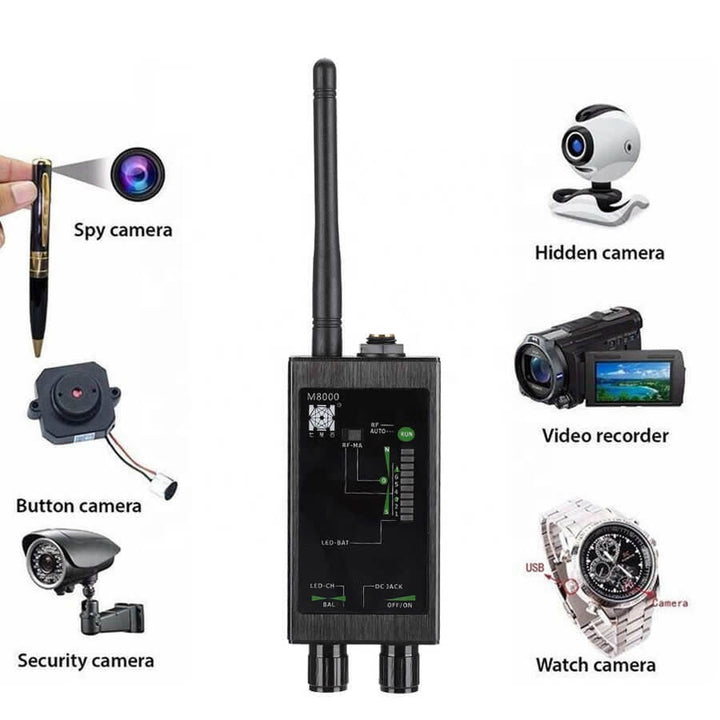 Professional security device for detecting hidden cameras, RF bugs, and GPS trackers. Ultimate privacy protection.