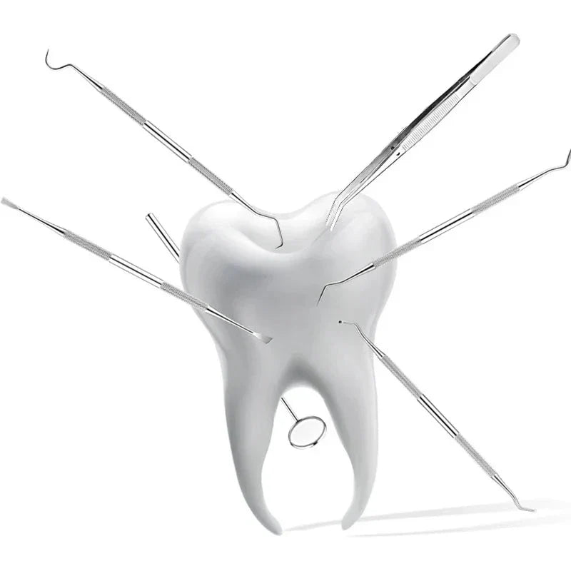 Professional stainless steel dental explorer and scraper for effective plaque & tartar removal.