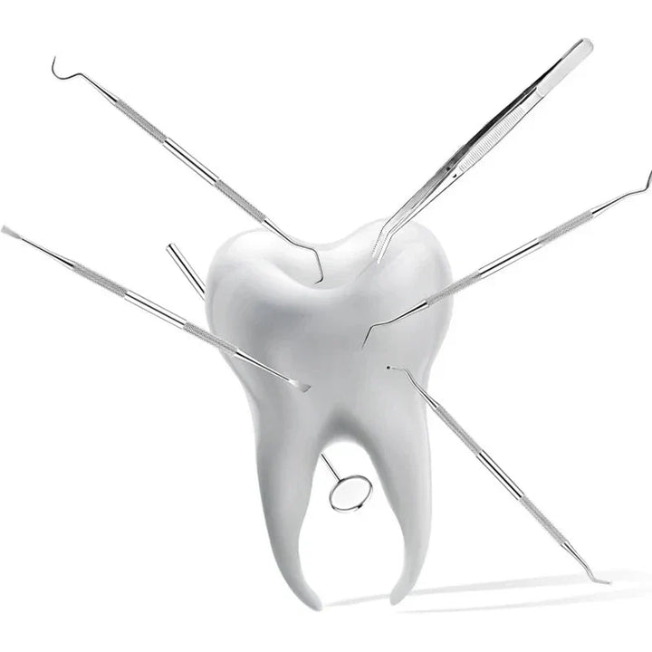 Professional stainless steel dental explorer and scraper for effective plaque & tartar removal.