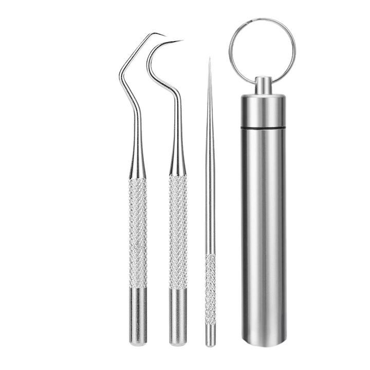 Two-sided dental scraper & explorer for professional plaque and tartar removal at home.